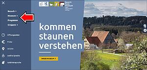 Menü aufgeklappt Homepage Bauernhaus-Museum Wolfegg
