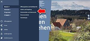 Untermenü aufgeklappt Website Bauernhaus-Museum Wolfegg